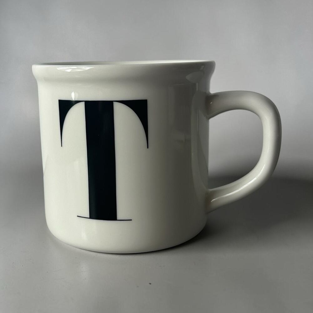 Pottery Barn Mug Initial T 16 oz. Monogram Mug Black White Minimalist Modern